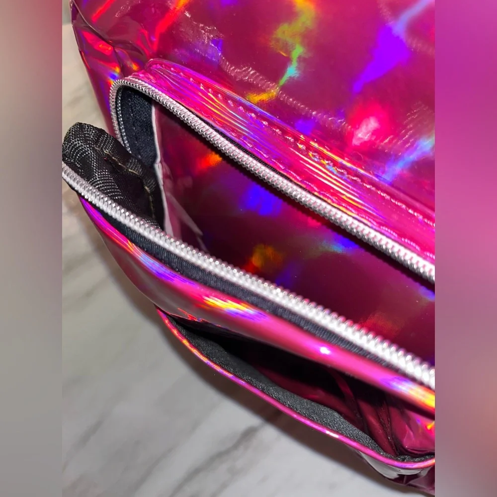 Pink Holographic Mini Backpack Womens Girls Kids Backpack - Picture 3 of 5